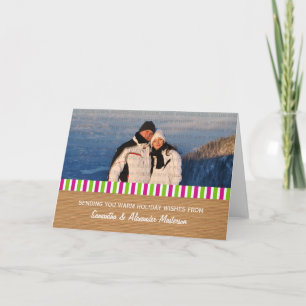 Pink/Green Rustic Stripes Photo Card