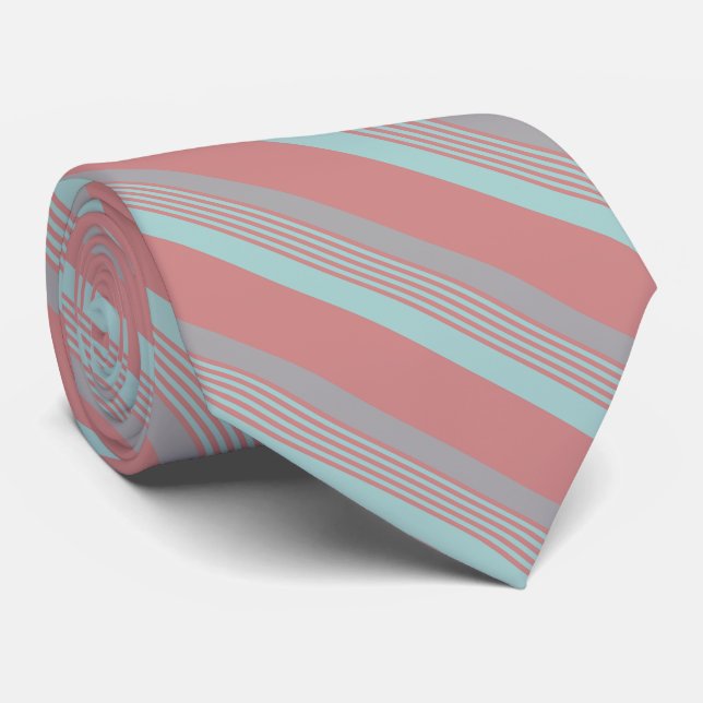 Pink Green Silver Striped  Tie (Rolled)