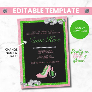 Pink & Green Sorority Sisterhood Invitation