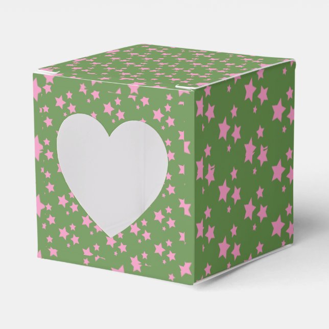 Pink Green Stars Modern design Favour Box (Front Side)
