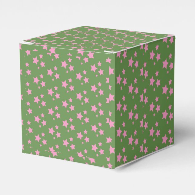 Pink Green Stars Modern design Favour Box (Front Side)