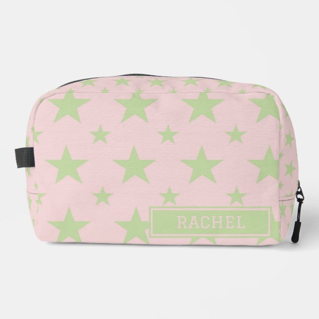 Pink Green Stars Pattern Constellation Cosmetic Dopp Kit (Front)