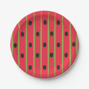 Pink Green Stripe Circle Modern Cute Paper Plate