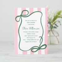 Pink Green Striped Bow Cute Baby Shower Whimsical