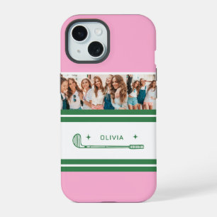 Pink & Green Striped personalised retro gift iPhone 15 Case