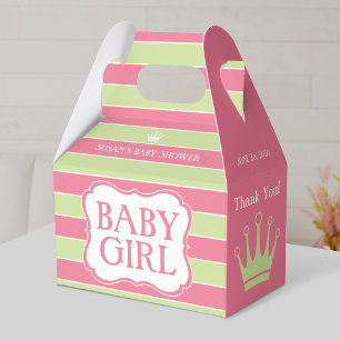 Pink Green Stripes Baby Shower Favour Box