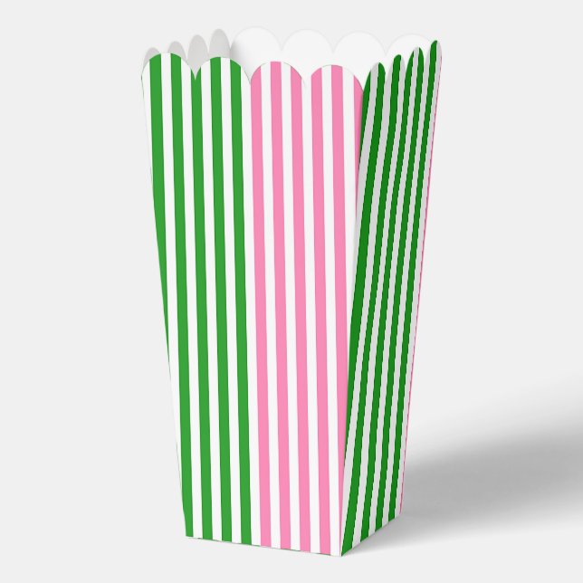 Pink + Green Stripes Popcorn  Favour Box (Back)