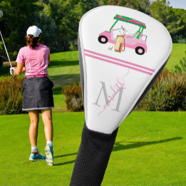 Pink Green Stylish Cart Clubs Monogram * Golf Head Cover