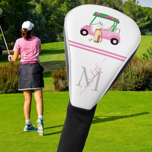 Pink Green Stylish Cart Clubs Monogram * Golf Head Cover (Creator Uploaded)