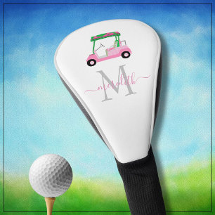 Pink Green Stylish Cart Clubs Name Monogram *  Golf Head Cover