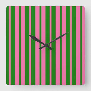 Pink Green Stylish Stripes Pattern Design Square Wall Clock