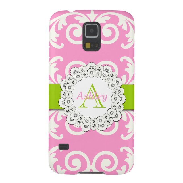 Pink Green Swirls Damask Pattern, Your Name Case-Mate Samsung Galaxy Case (Back)