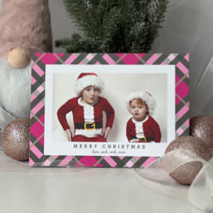 Pink Green Tartan Plaid Photo Card for Christmas