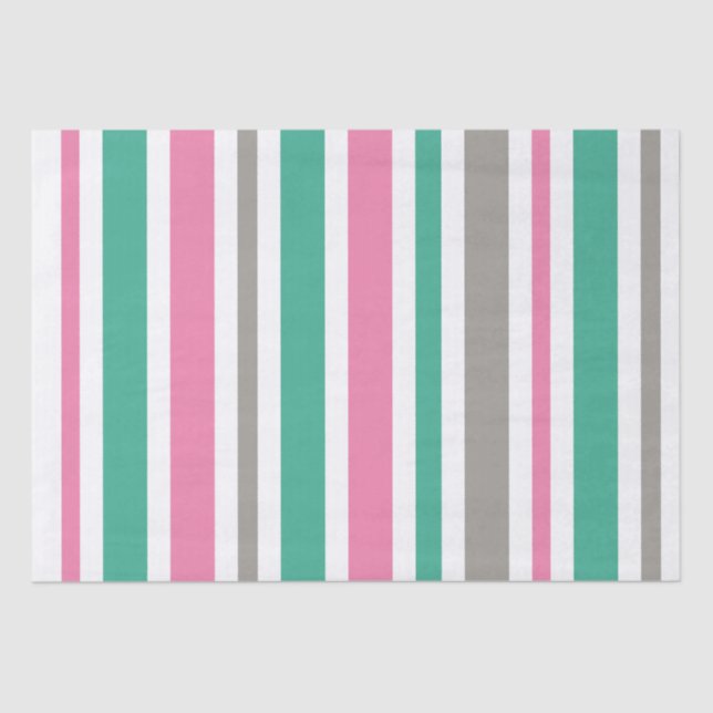 Pink Green Taupe Stripe Tissue Paper (Front)