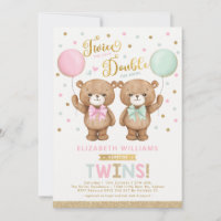 Pink Green Teddy Bear Balloon Twin Baby Shower