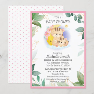 Pink Green Tiger Floral Mum Baby Shower Invitation