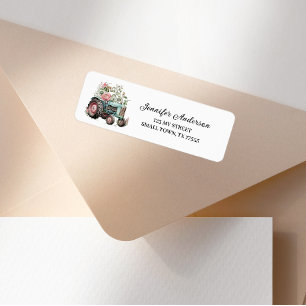 Pink Green Tractor Cute Fun Farm Address