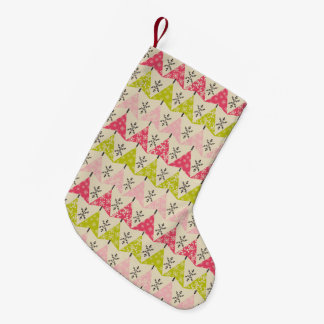 Pink & green trees with snowflakes small christmas stocking