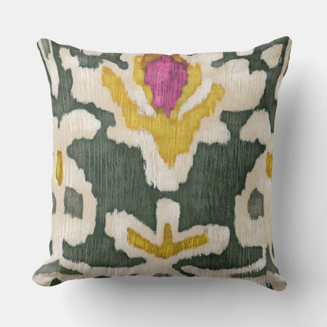 Pink & Green Tribal Ikat Cushion (Front)
