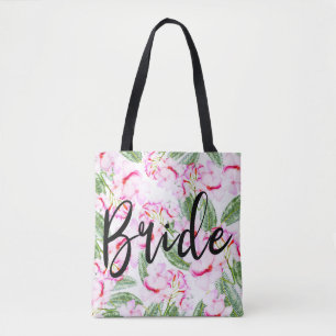 Pink Green Tropical Botanical Oasis BRIDE MRS. Tote Bag