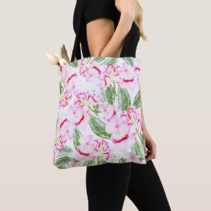 Pink Green Tropical Botanical Oasis Leaves Floral Tote Bag