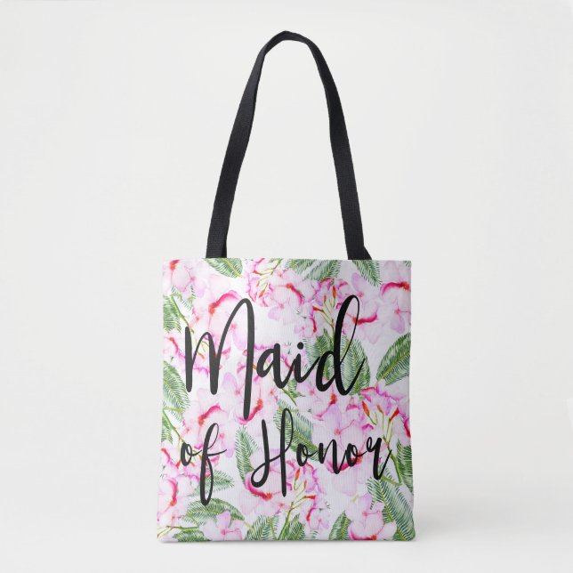Pink Green Tropical Botanical Oasis Maid of Honour Tote Bag (Front)