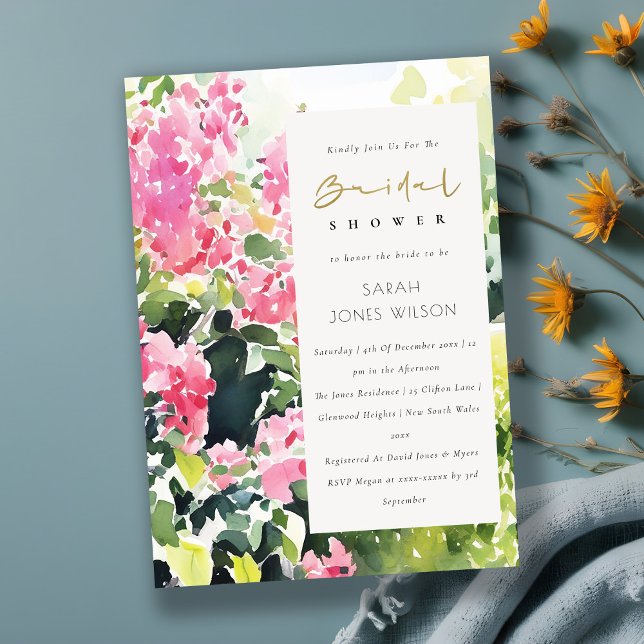 Pink Green Tropical Bougainvillea Bridal Shower Invitation (Creator Uploaded)
