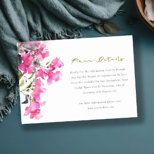 Pink Green Tropical Bougainvillea Wedding Details Enclosure Card