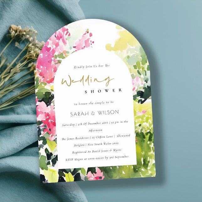 Pink Green Tropical Bougainvillea Wedding Shower Invitation (Creator Uploaded)