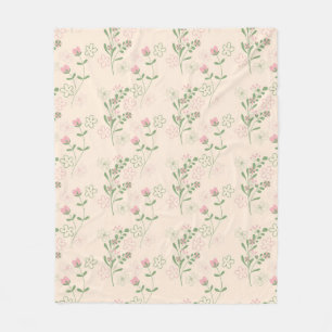 Pink Green Tropical Floral Botanical Spring Summer Fleece Blanket