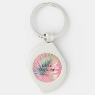 Pink Green Tropical Leaf Key Ring