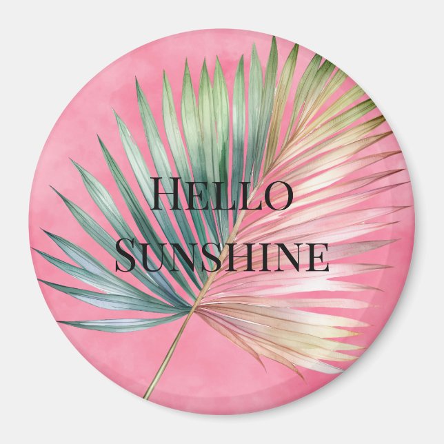 Pink Green Tropical Leaf Magnet (Front)