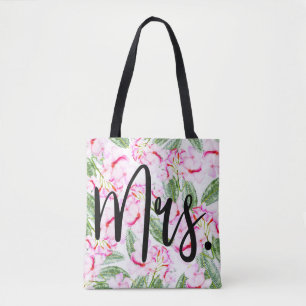Pink Green Tropical Oasis Botanical BRIDE / MRS. Tote Bag