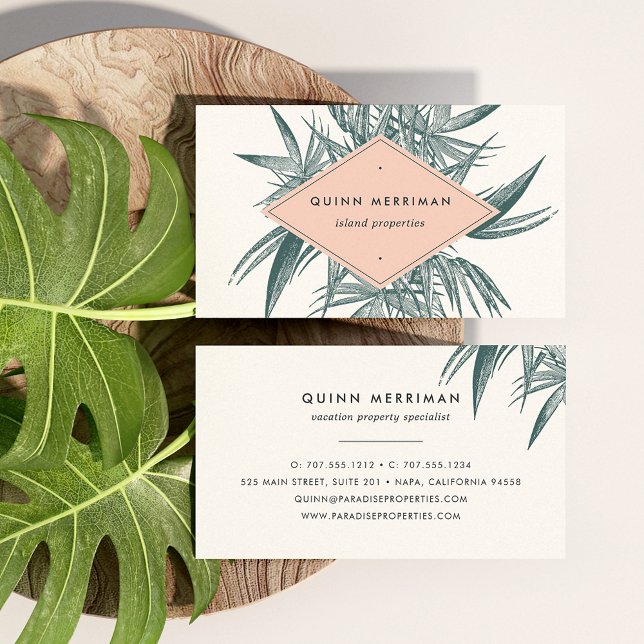 Pink & Green Tropical Palm Frond Business Card (Creator Uploaded)
