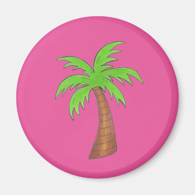 Pink/Green Tropical Palm Tree Magnet (Front)