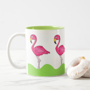 Pink Green Tropical Pink Flamingo Flamingos Mug