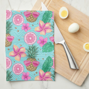 PINK & GREEN TROPICAL SUMMER BEACH THEME TEA TOWEL