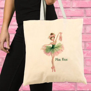 Pink & Green Tutu Ballet Girl with Slippers  Tote Bag