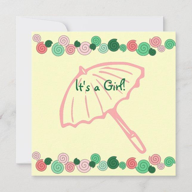 Pink & Green Umbrella Baby Shower Invitation (Front)