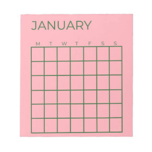 Pink Green Undated Organisation Calendar  Notepad