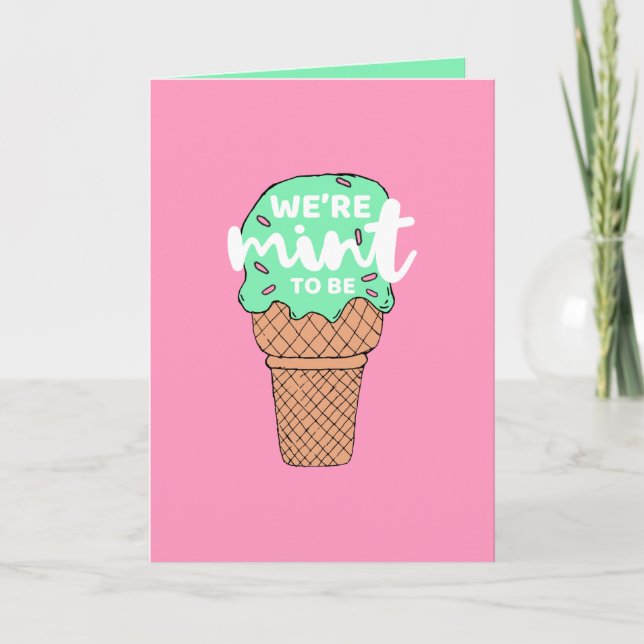 Pink Green Valentine Sketches Mint to Be Ice Cream Holiday Card (Front)