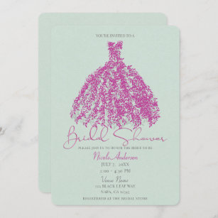 Pink & Green Vintage Botanical Dress Bridal Shower Invitation
