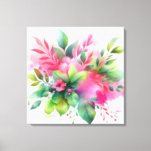Pink Green Watercolor Botanical Bloom Canvas Print