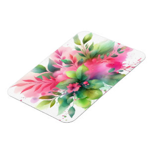 Pink Green Watercolor Botanical Bloom Magnet