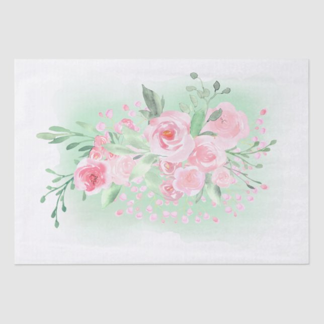 pink green watercolor bouquet  tissue paper (Front)