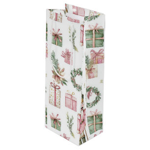 PINK & GREEN WATERCOLOR CHRISTMAS NUTCRACKER WINE GIFT BAG