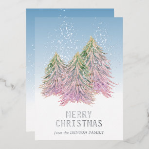 Pink Green Watercolor Christmas Tree Artistic