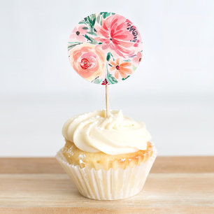 Pink Green Watercolor Floral Bridal Shower Classic Round Sticker