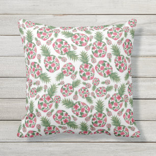 Pink Green Watercolor Floral Pineapples Pattern Cushion