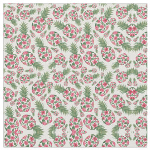 Pink Green Watercolor Floral Pineapples Pattern Fabric